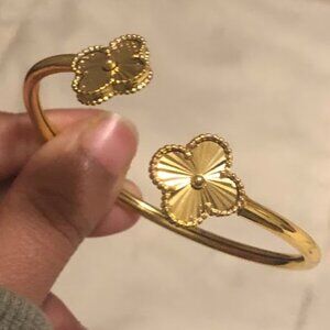 Adjustable Gold Plated Clover Bangle